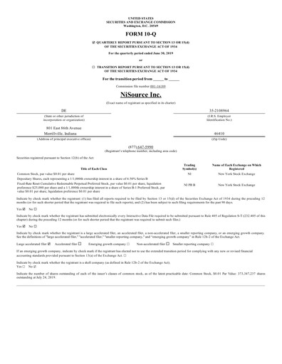 Miniature NiSource
 Rapport trimestriel 2019-q2