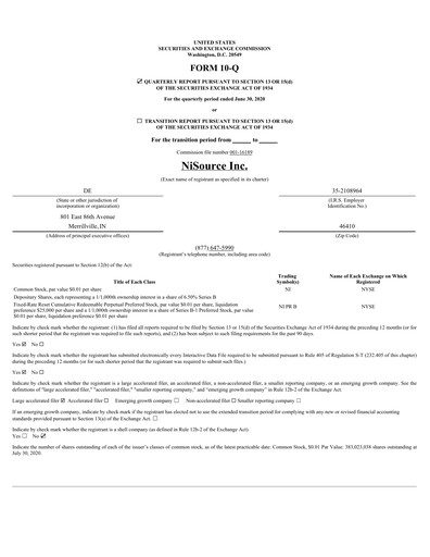 Miniature NiSource
 Rapport trimestriel 2020-q2