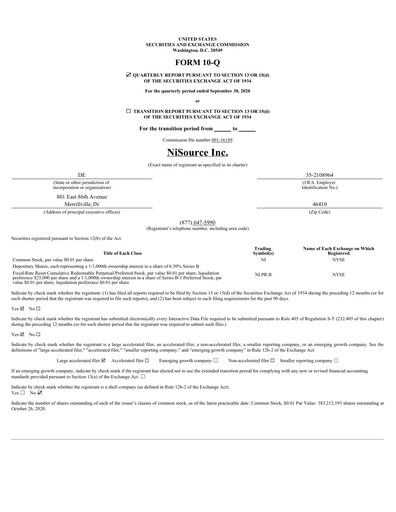 Miniature NiSource
 Rapport trimestriel 2020-q3