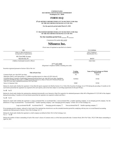 Miniature NiSource
 Rapport trimestriel 2021-q1
