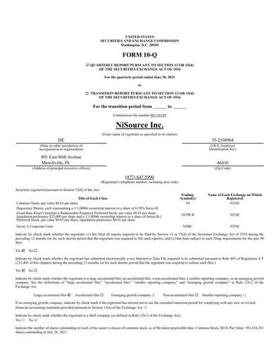 Miniature NiSource
 Rapport trimestriel 2021-q2