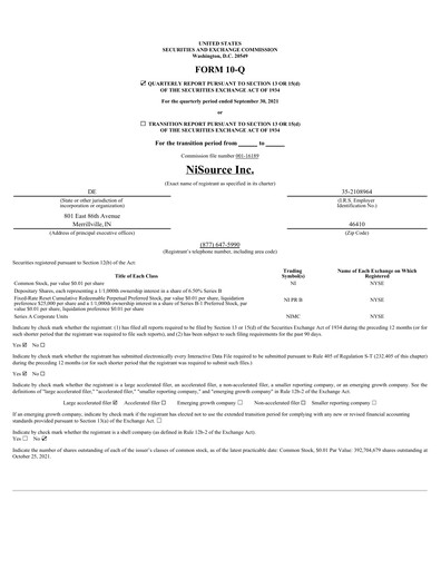 Miniature NiSource
 Rapport trimestriel 2021-q3
