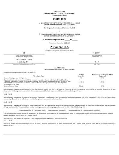 Miniature NiSource
 Rapport trimestriel 2022-q3