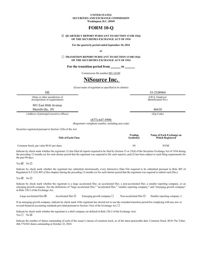 Miniature NiSource
 Rapport trimestriel 2024-q3