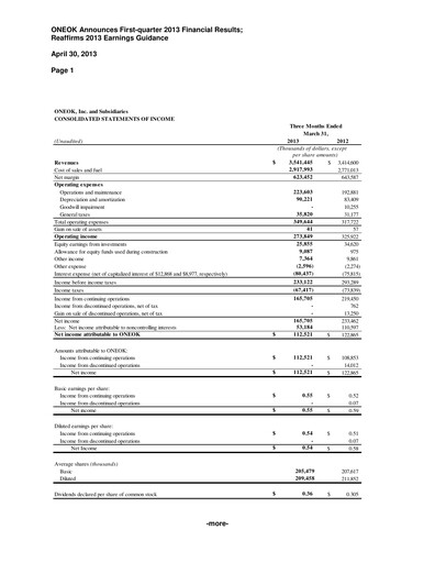 Thumbnail Oneok Quarterly Report 2013-q1