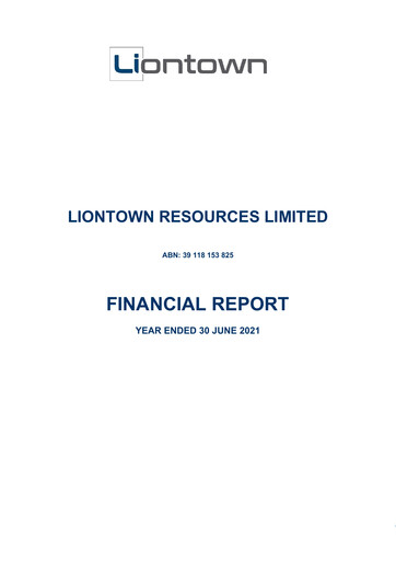 Thumbnail Liontown Resources
 Financial Statement 2021