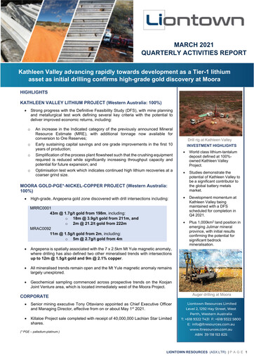 Vorschaubild Liontown Resources
 Quartalsbericht 2021-q3