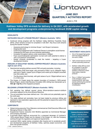 Vorschaubild Liontown Resources
 Quartalsbericht 2021-q4