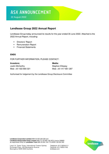 Thumbnail Lendlease Annual Report 2022