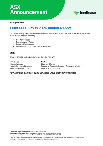 Thumbnail Lendlease Annual Report 2024