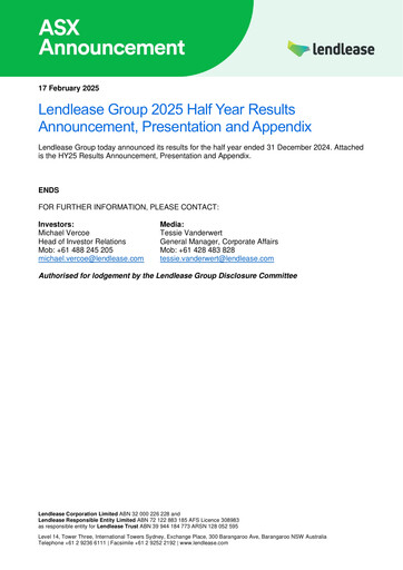 Miniature Lendlease Rapport semestriel 2025-h1