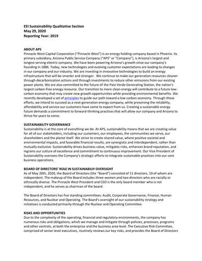 Thumbnail Pinnacle West Capital
 ESG Report 2019