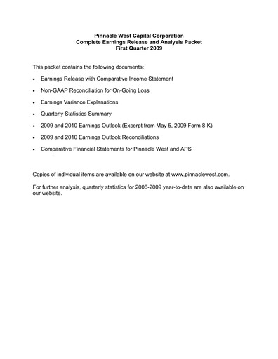 Thumbnail Pinnacle West Capital
 Quarterly Report 2009-q1