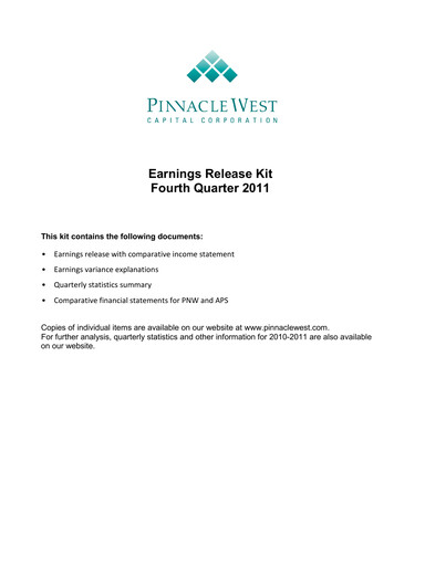 Thumbnail Pinnacle West Capital
 Quarterly Report 2011-q4