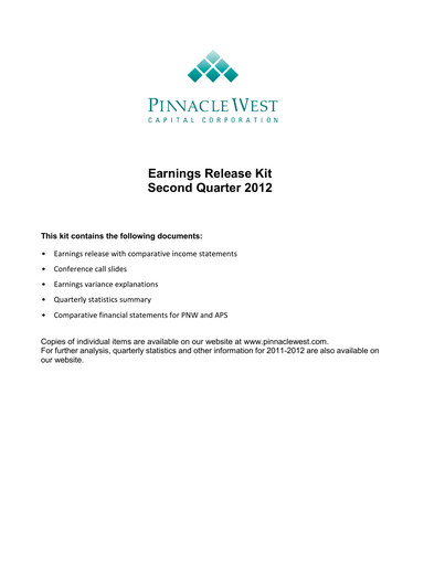 Thumbnail Pinnacle West Capital
 Quarterly Report 2012-q2
