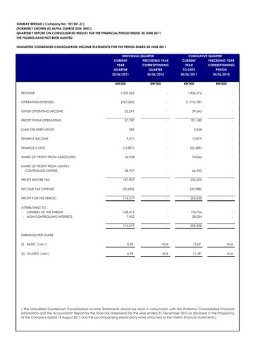 Thumbnail Sunway Quarterly Report 2011-q2