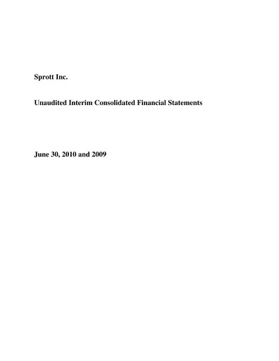 Thumbnail Sprott Inc Quarterly Report 2010-q2