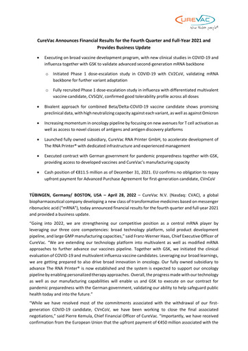 Vorschaubild Curevac Finanzbericht 2021