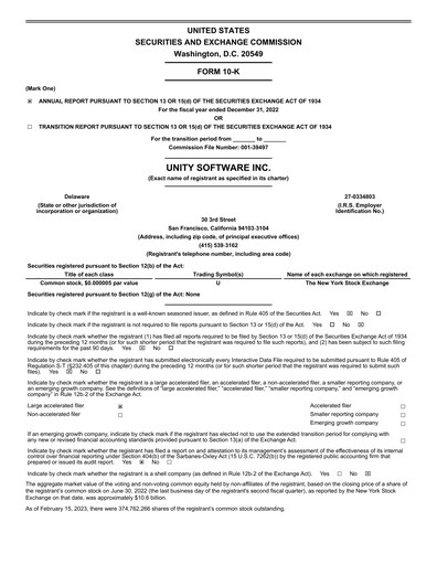 Thumbnail Unity Software Annual Report 2022