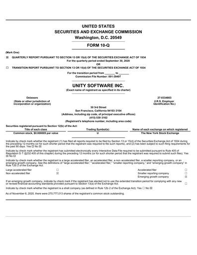 Vorschaubild Unity Software Quartalsbericht 2020-q3