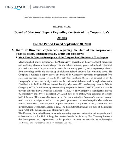 Thumbnail Maytronics Quarterly Report 2020-q3