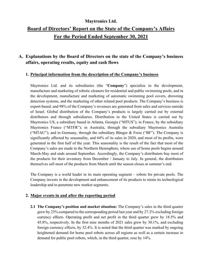 Thumbnail Maytronics Quarterly Report 2021-q3