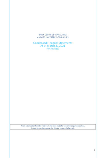 Thumbnail Bank Leumi
 Quarterly Report 2021-q1