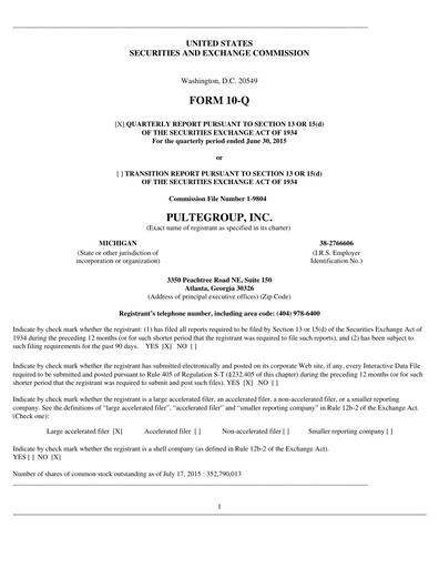 Thumbnail PulteGroup Quarterly Report 2015-q2