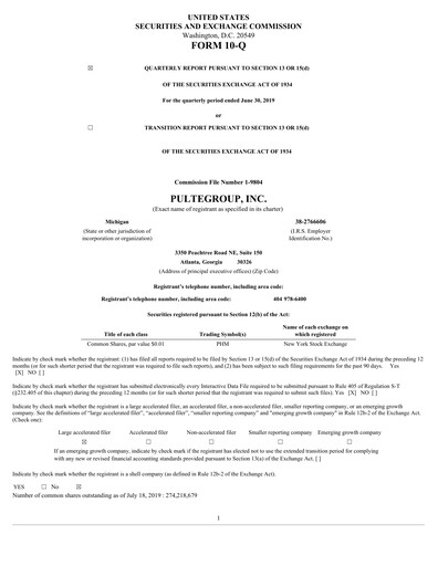 Thumbnail PulteGroup Quarterly Report 2019-q2
