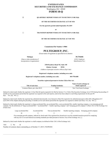 Thumbnail PulteGroup Quarterly Report 2019-q3