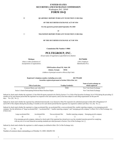 Thumbnail PulteGroup Quarterly Report 2020-q3