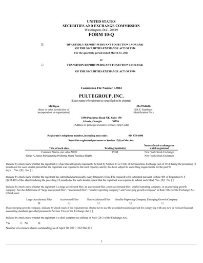 Thumbnail PulteGroup Quarterly Report 2021-q1