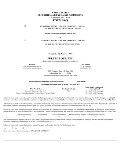 Thumbnail PulteGroup Quarterly Report 2021-q2