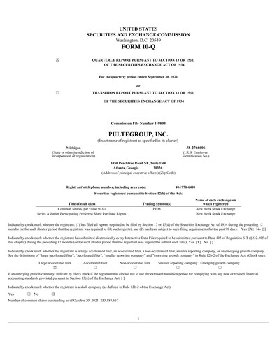 Thumbnail PulteGroup Quarterly Report 2021-q3