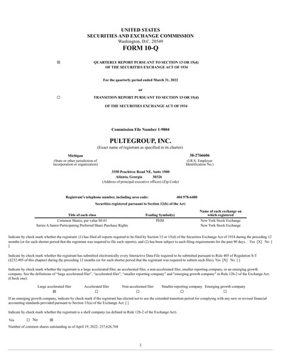 Thumbnail PulteGroup Quarterly Report 2022-q1