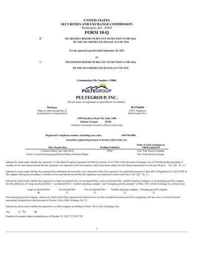 Thumbnail PulteGroup Quarterly Report 2022-q3