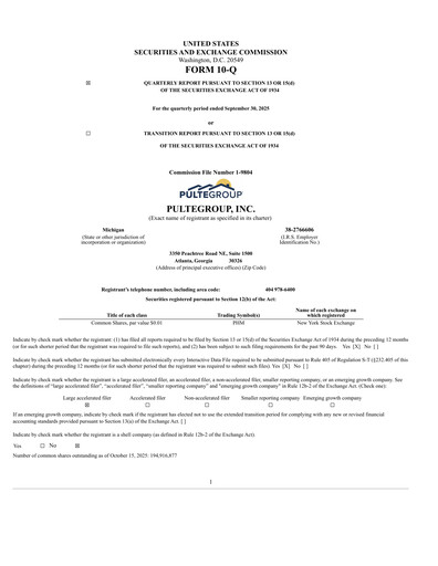 Thumbnail PulteGroup Quarterly Report 2025-q3