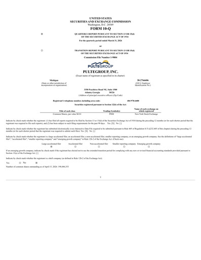 Thumbnail PulteGroup Quarterly Report 2026-q1