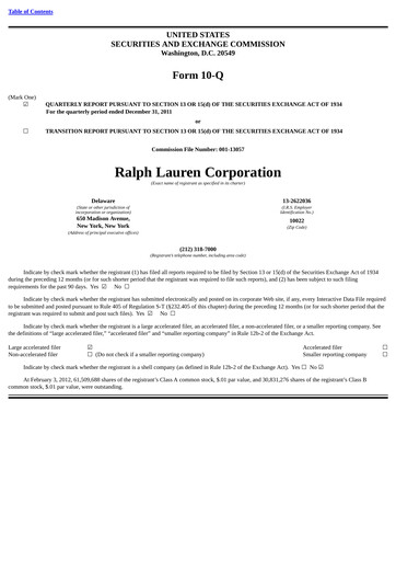 Thumbnail Ralph Lauren Quarterly Report 2012-q3