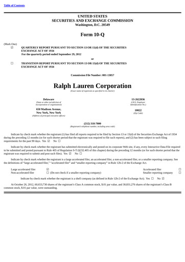 Thumbnail Ralph Lauren Quarterly Report 2013-q2
