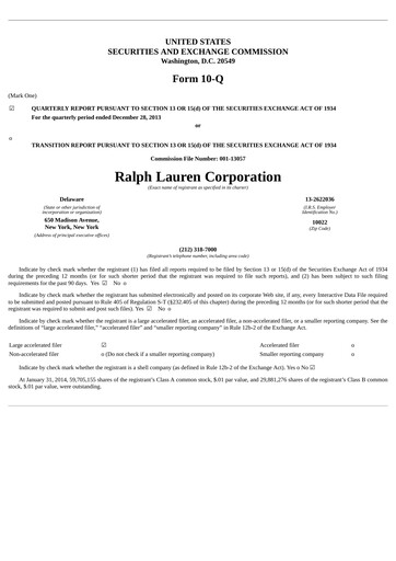 Thumbnail Ralph Lauren Quarterly Report 2014-q3