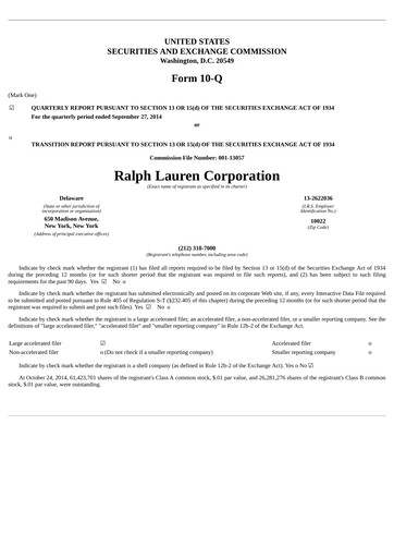 Thumbnail Ralph Lauren Quarterly Report 2015-q2