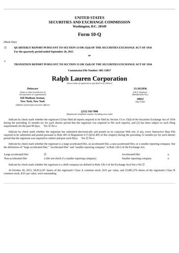Thumbnail Ralph Lauren Quarterly Report 2016-q2