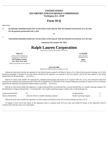 Thumbnail Ralph Lauren Quarterly Report 2017-q1