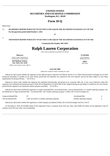 Thumbnail Ralph Lauren Quarterly Report 2017-q2
