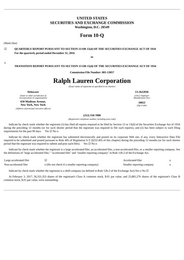 Thumbnail Ralph Lauren Quarterly Report 2017-q3