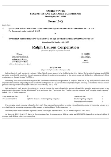 Thumbnail Ralph Lauren Quarterly Report 2018-q1