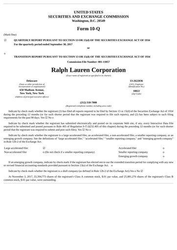Thumbnail Ralph Lauren Quarterly Report 2018-q2