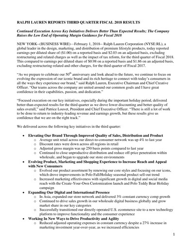 Thumbnail Ralph Lauren Quarterly Report 2018-q3