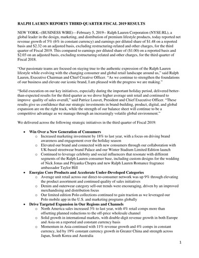 Thumbnail Ralph Lauren Quarterly Report 2019-q3